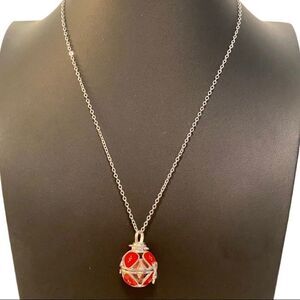 Beautiful Red & Silver Essential Oil Necklace.